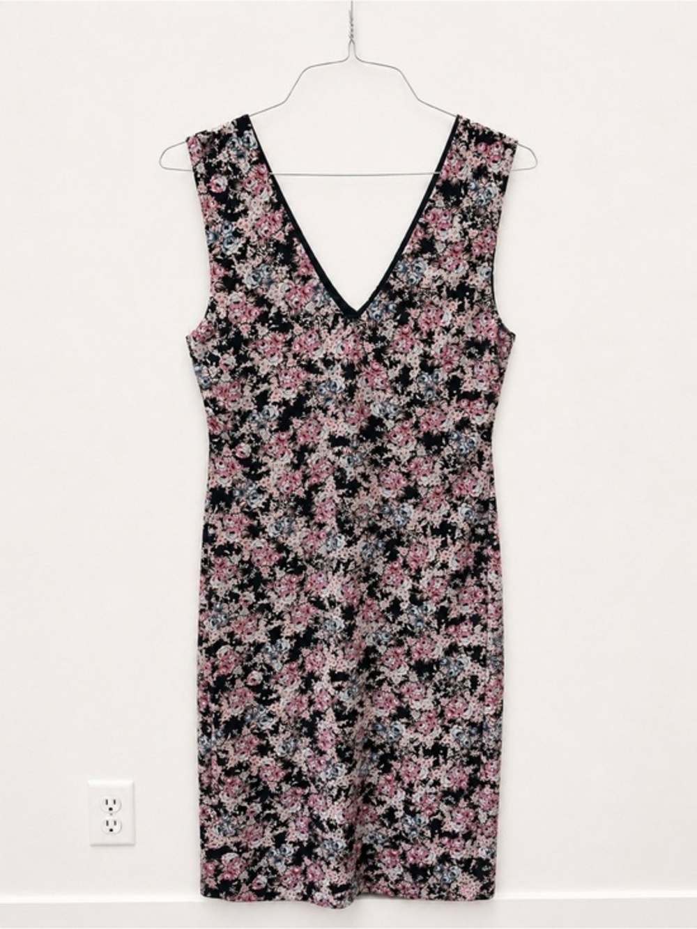 AFRM Floral V-Neck Sleeveless Midi Dress Black Multicolor Size L